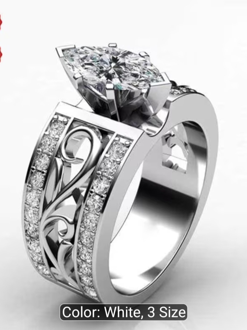 Elegant 925 Sterling Silver Hollowed-Out Filigree Marquise Ring for Women - Picture 5 of 9